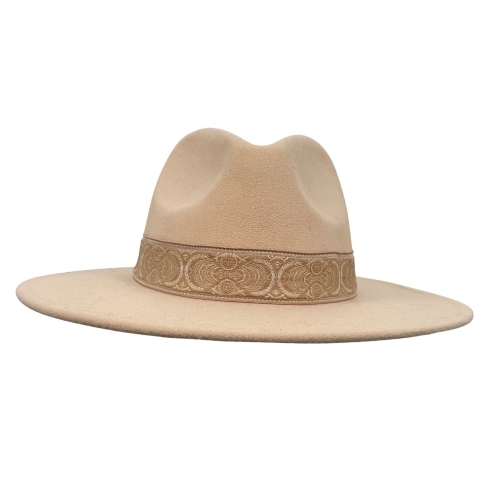 Jen & Co. Beige Vegan Felt Wide Brim Fedora Hat NWT Western Boho Festival